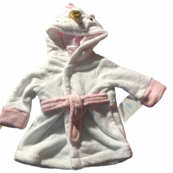 Cloud Island Okeo-Tex Baby Girl Unicorn Hooded Bath Robe Size 6-9M White & Pink - Picture 1 of 4